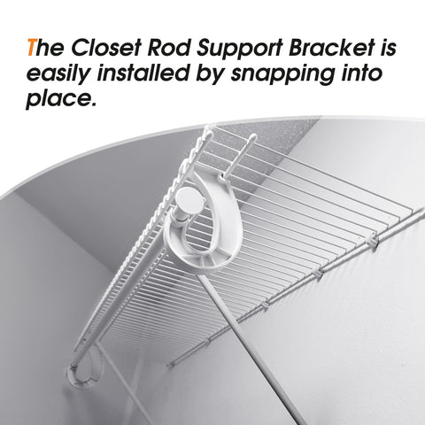 Moonoom closet rod support in use to organize hanging clothes with adjustable spacing.