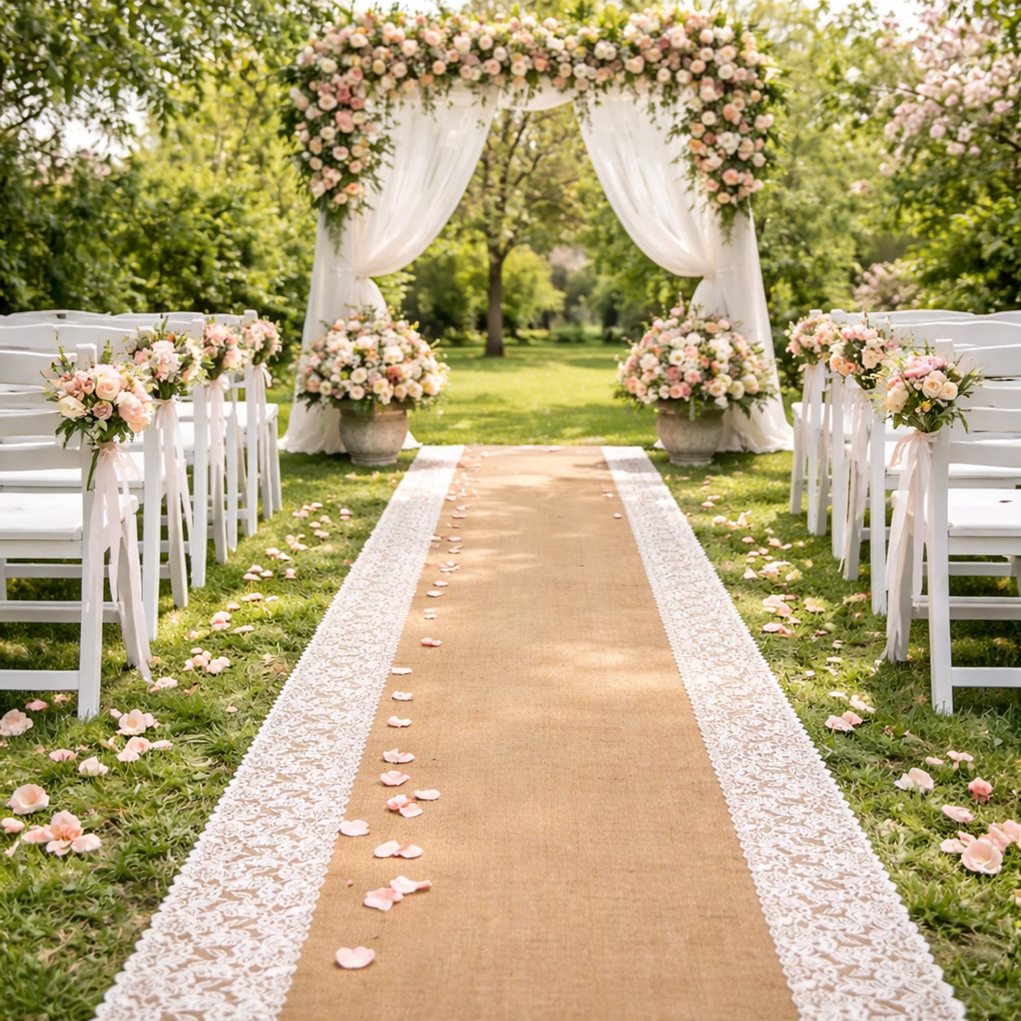 moonoom burlap aisle with lace edge frames moments with warm romantic ambiance