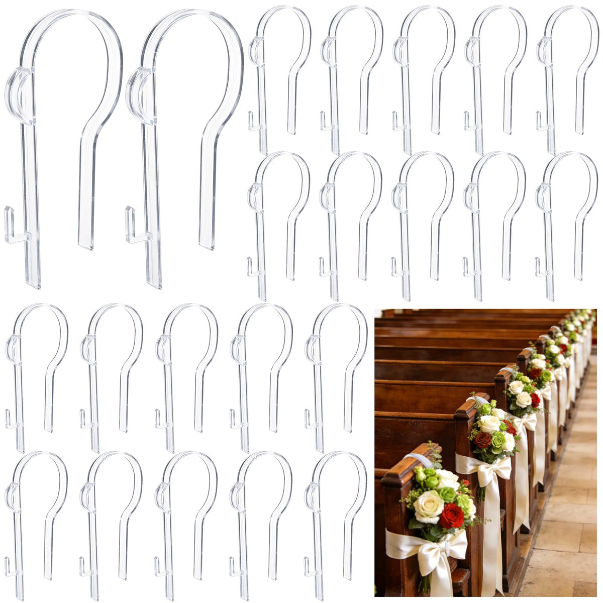 Moonoom clear pew clip secures aisle garlands for weddings