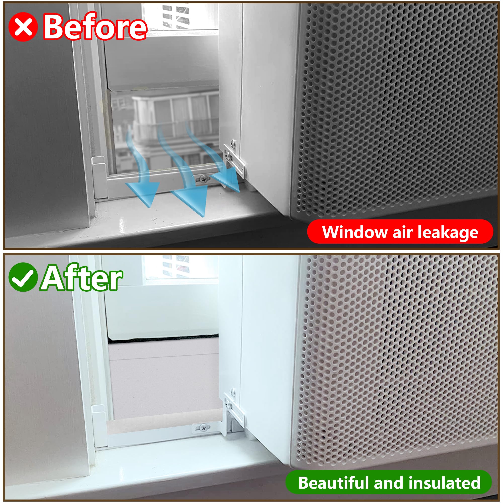 Moonoom window-AC gap seal application demonstrates DIY fitting and trimming.