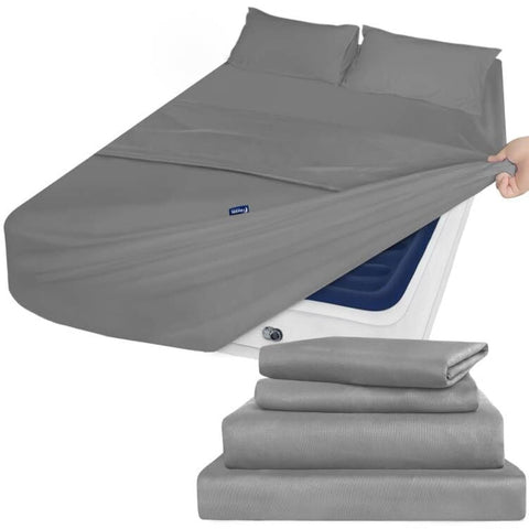 Moonsea air mattress queen sheet set on bed with deep pockets for secure fit.