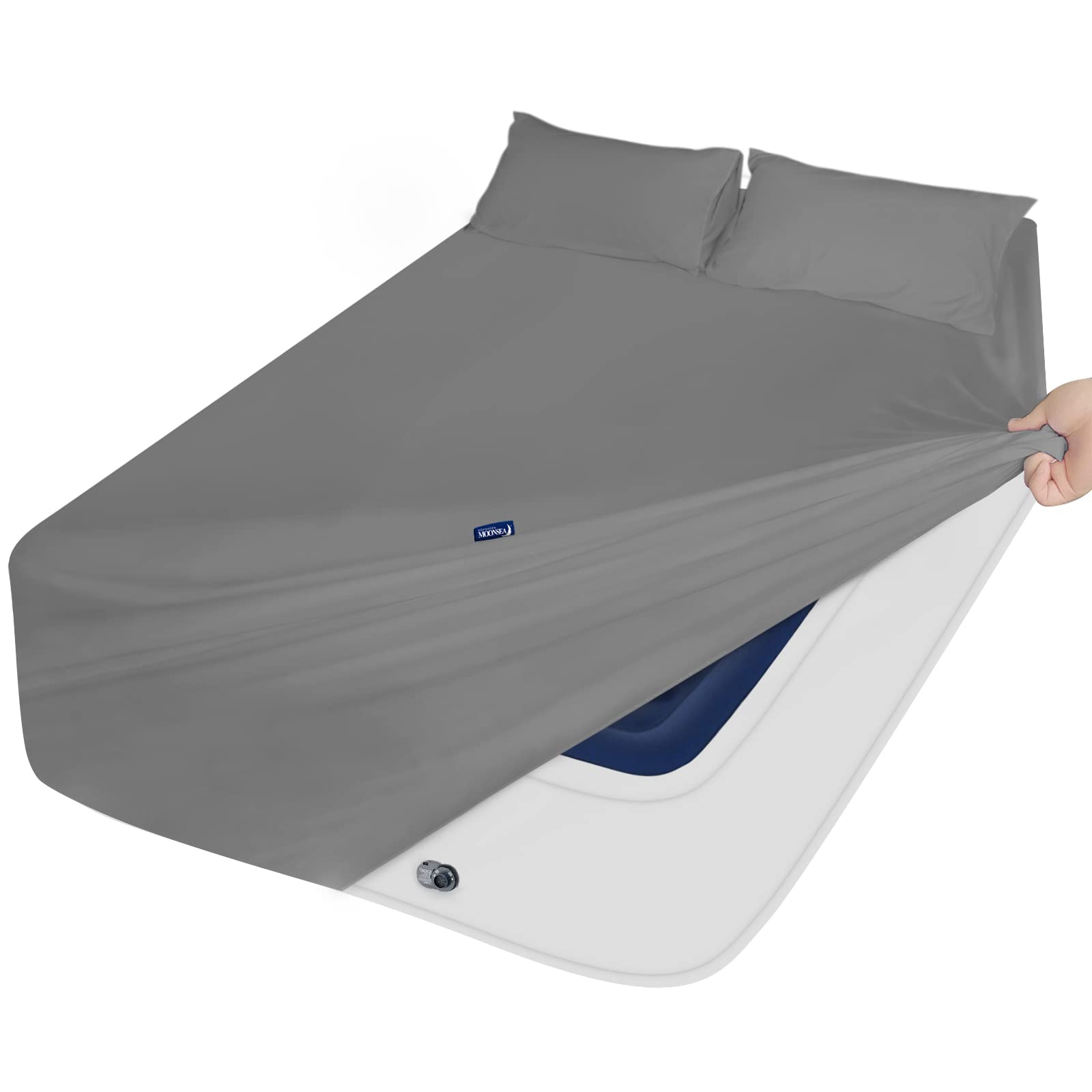 Moonsea extra deep pocket queen sheet set fits air mattresses securely and prevents slipping.