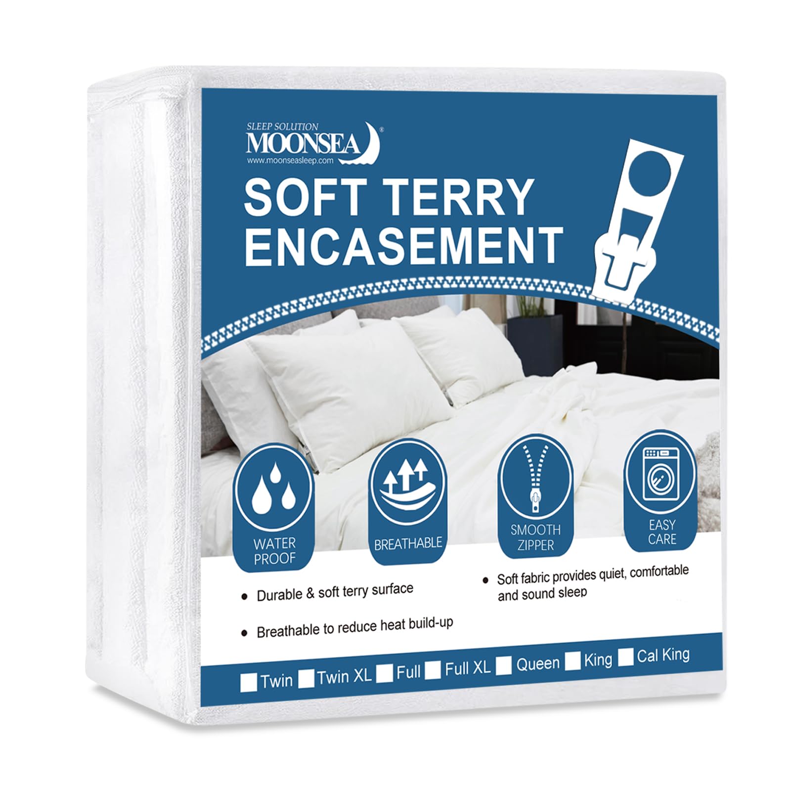 Moonsea King Mattress Protector with zipped closure keeps the cover secure and mattress protected.