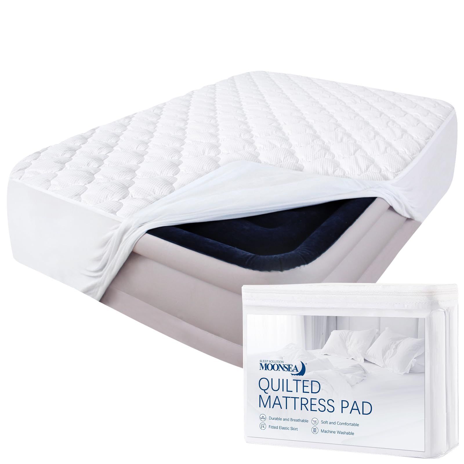 Moonsea queen mattress pad soft-touch view highlights cozy, breathable fabric.