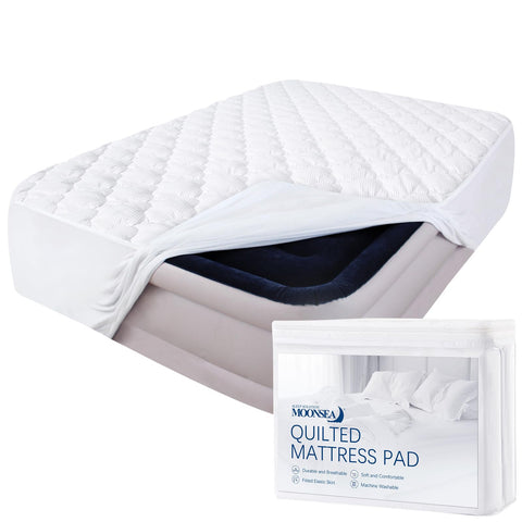 Moonsea queen mattress pad soft-touch view highlights cozy, breathable fabric.