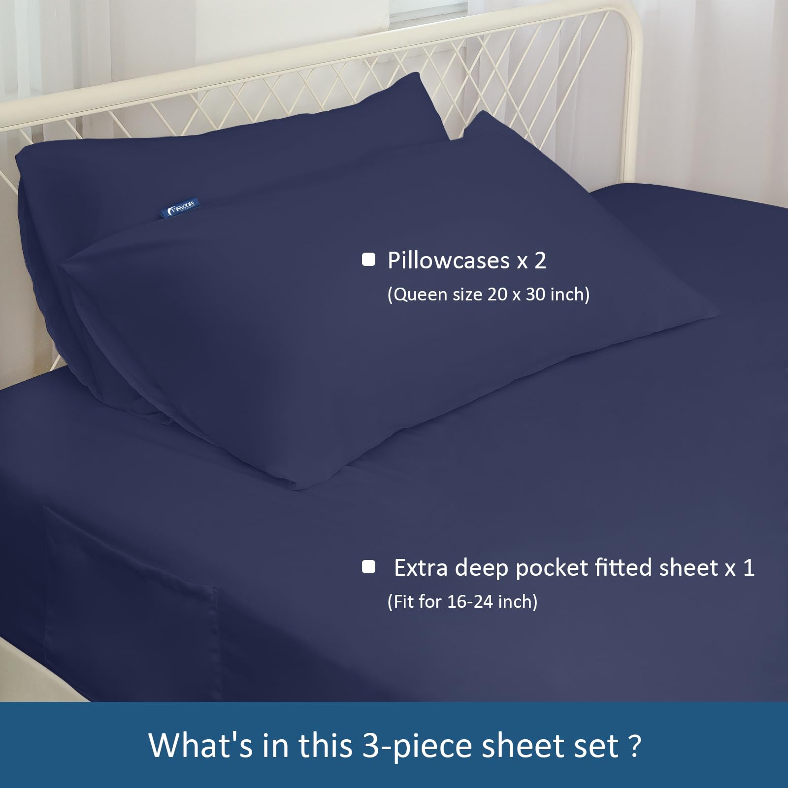 Moonsea side-pocket fitted sheet keeps remotes within reach.
