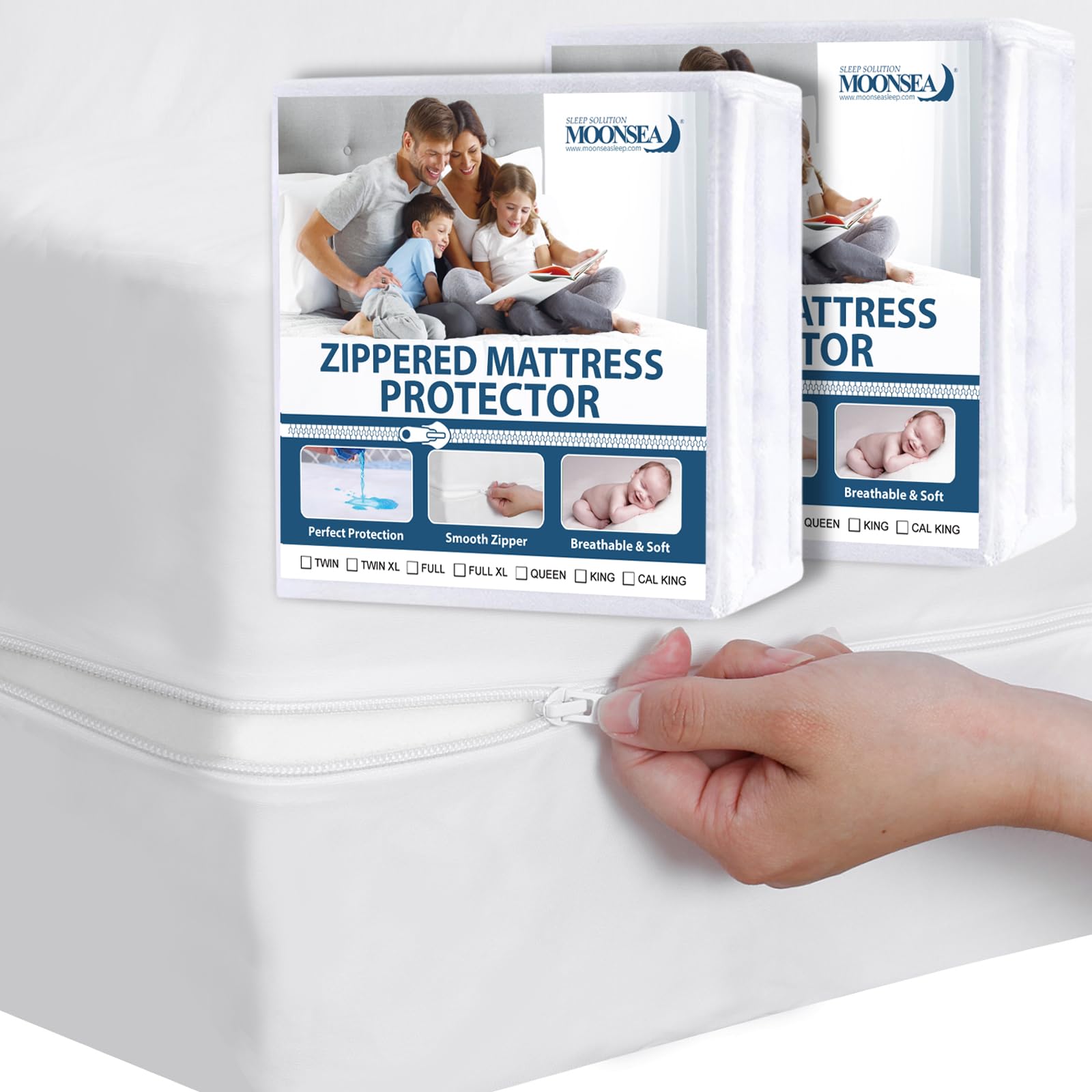 Moonsea twin mattress protector with 6 sides waterproof protection for stains and leaks