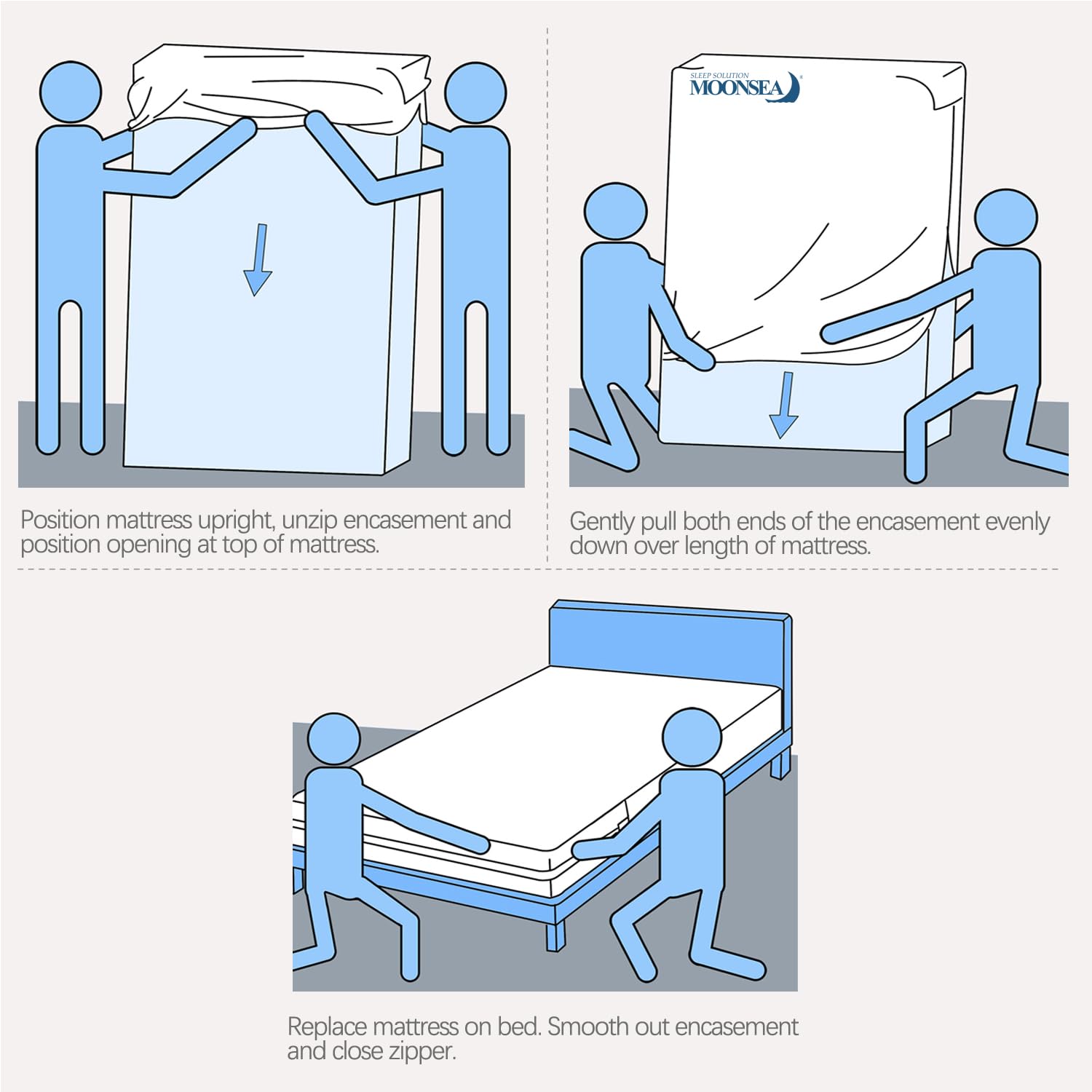 Moonsea waterproof encasement blocks perspiration and liquids reaching the mattress surface.