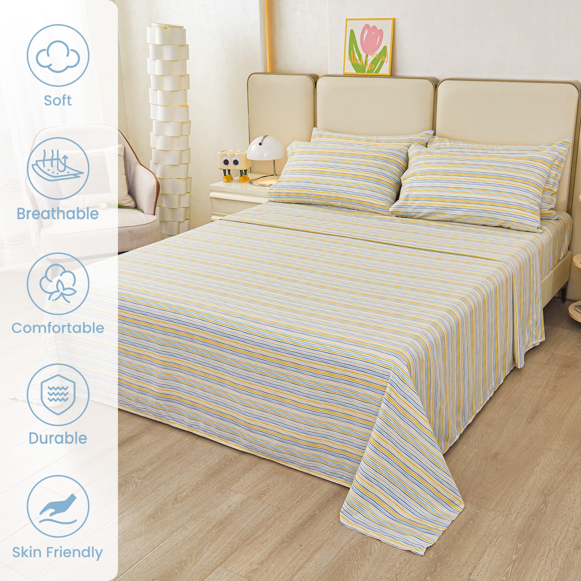 Mooreeke queen fitted sheet features 16-inch deep pockets for a secure fit.