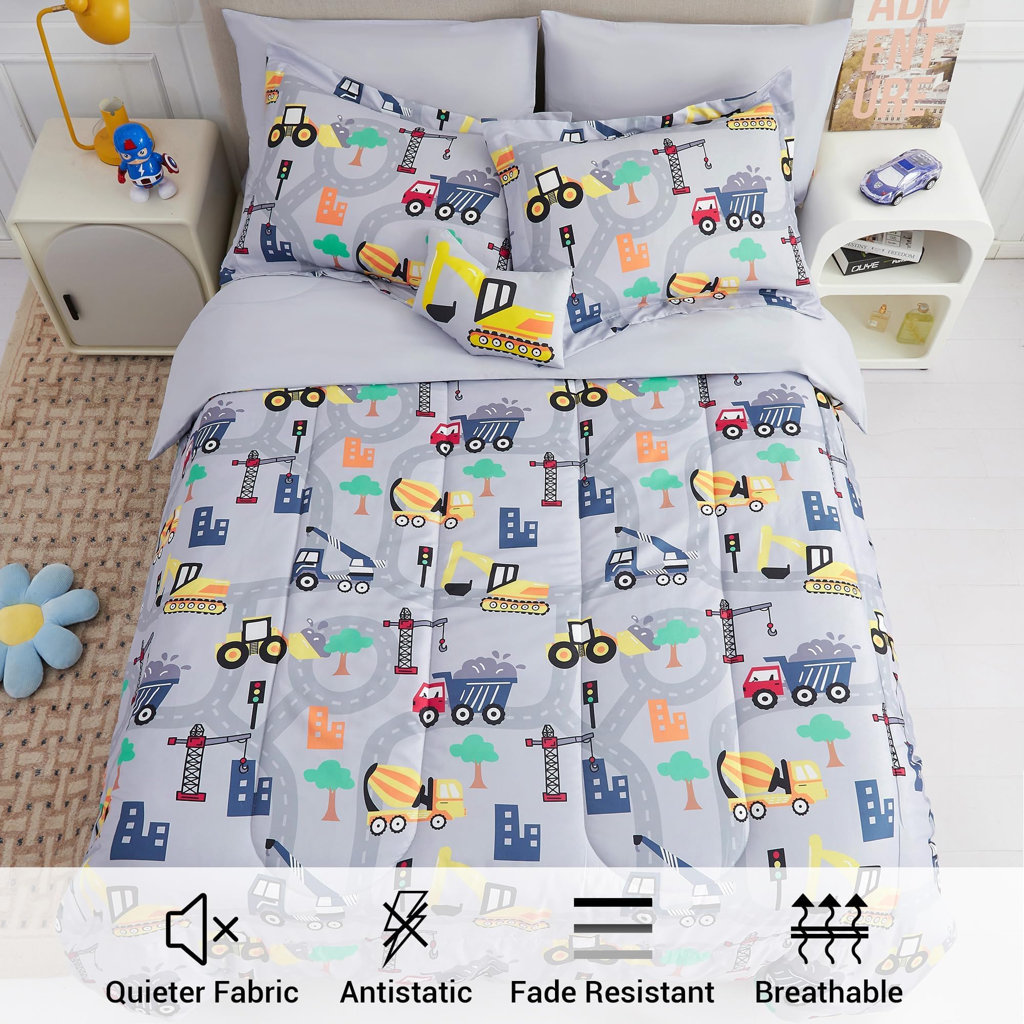 Mooreeke Excavator fitted sheet snug on a twin bed with pocket.