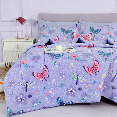 Mooreeke Kids butterfly comforter set with vibrant print and microfiber warmth for all-season sleep.
