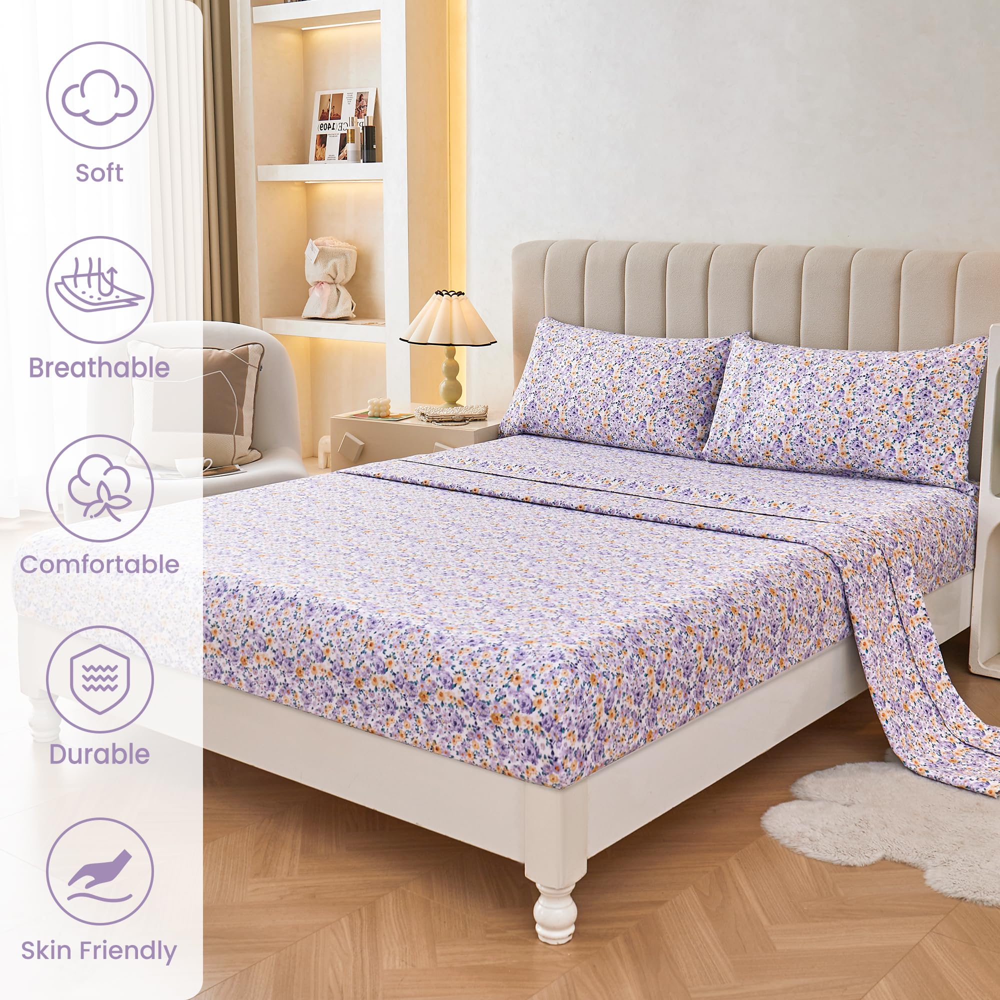 Mooreeke queen fitted sheet with 16 inch pocket and non-slip design for secure fit.