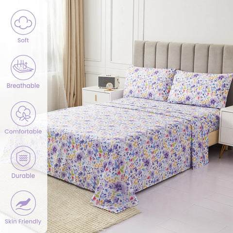 Mooreeke vintage flower print queen sheets; decorative pattern enhances sleep space.
