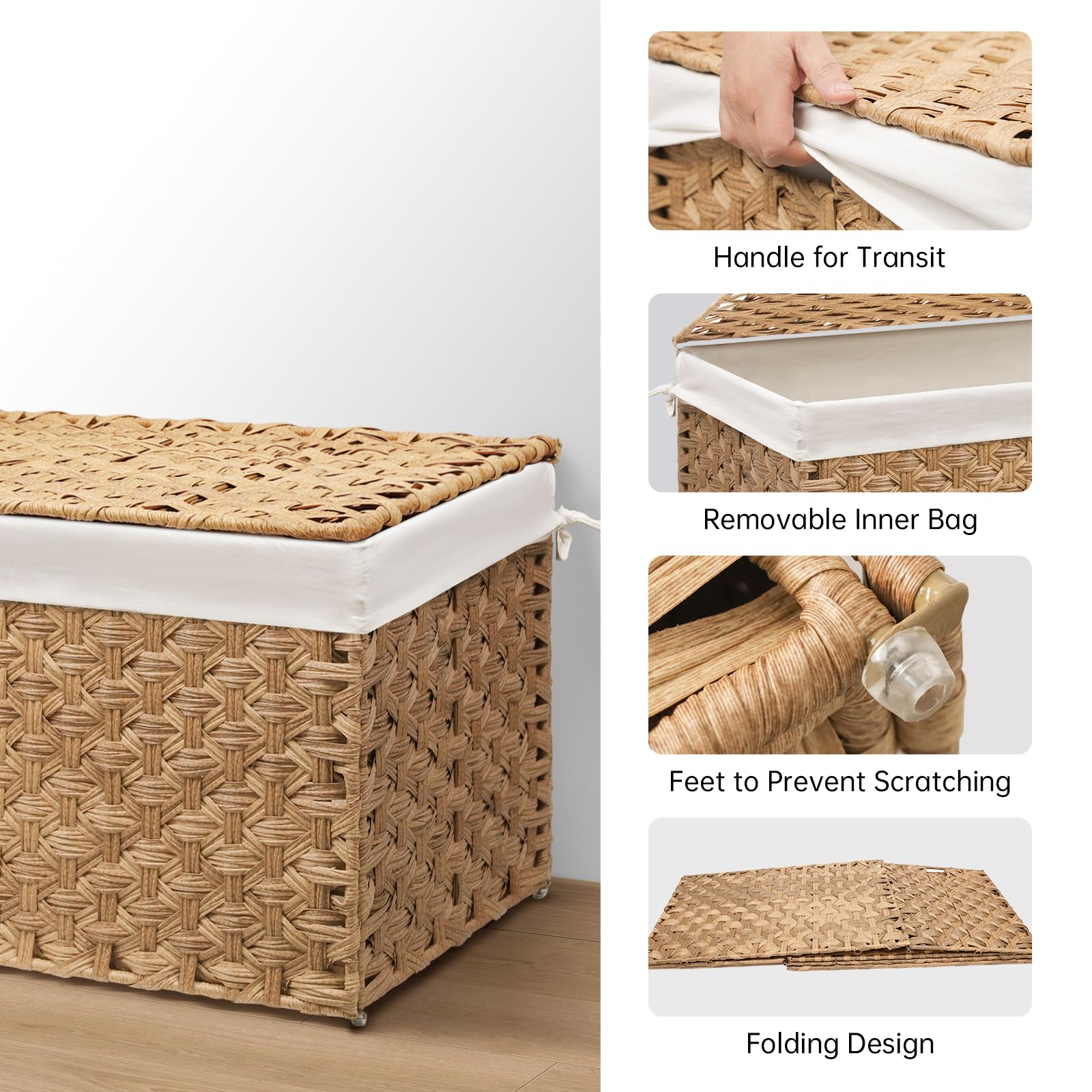MOORLITER foldable wicker bin design for easy assembly and space saving