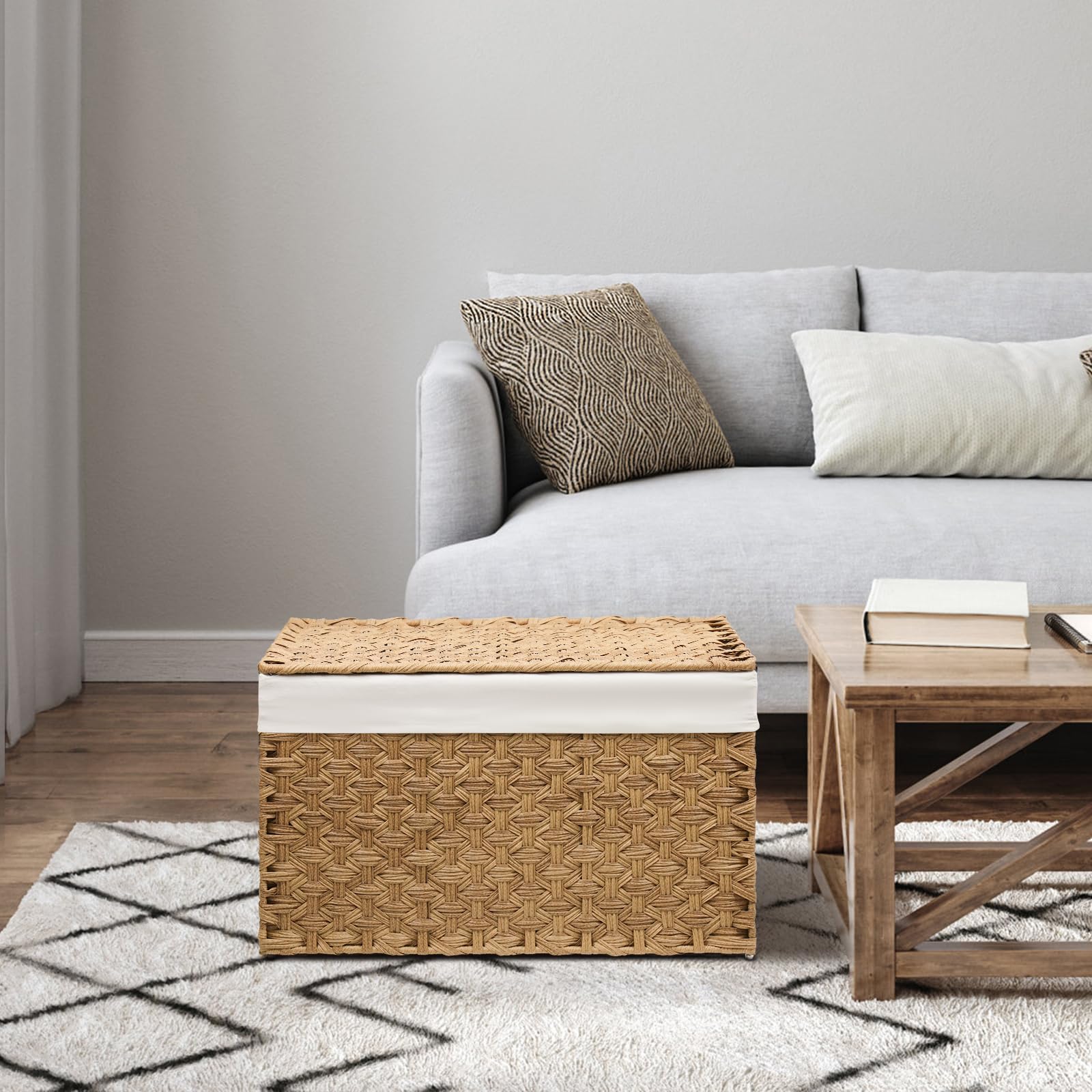 MOORLITER metal frame with breathable rattan provides sturdy, airy storage