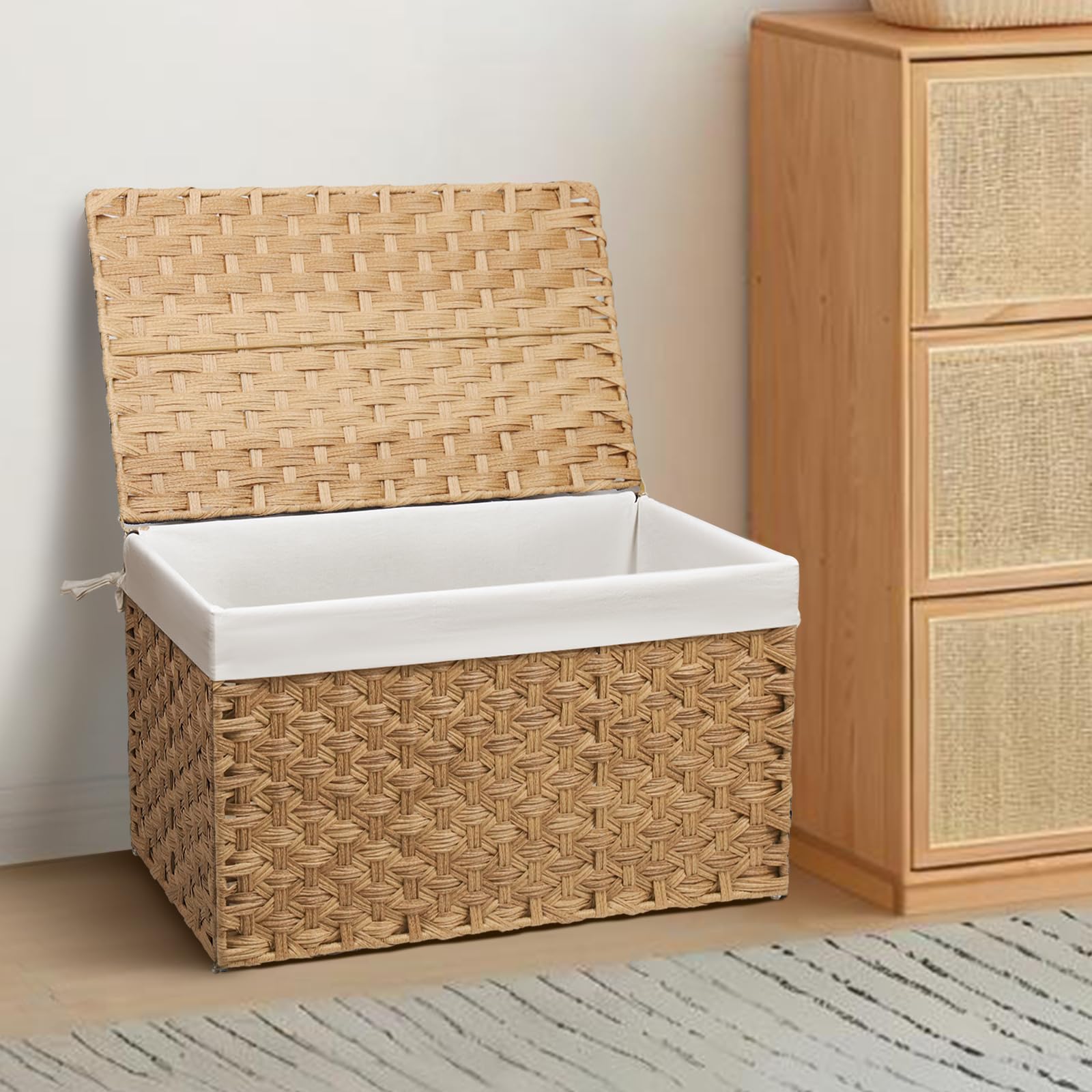 MOORLITER versatile laundry or bedroom solution with lid concealing contents