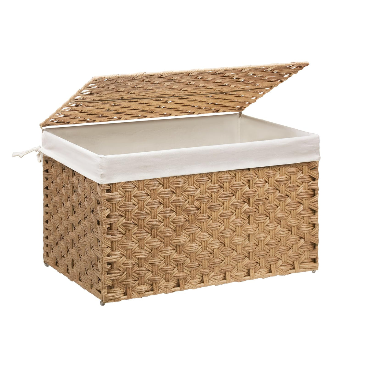 MOORLITER wicker storage basket with lid showing 105L capacity for blankets