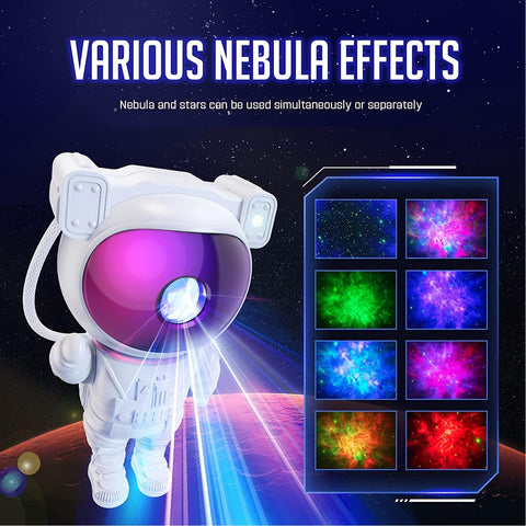 Mooyran Colorful Astronaut Projector nebula effects lighting ceilings with soft hues.