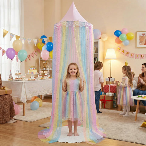 MOOZHEALTH kids canopy serves as bed tent, play tent, or backdrop.