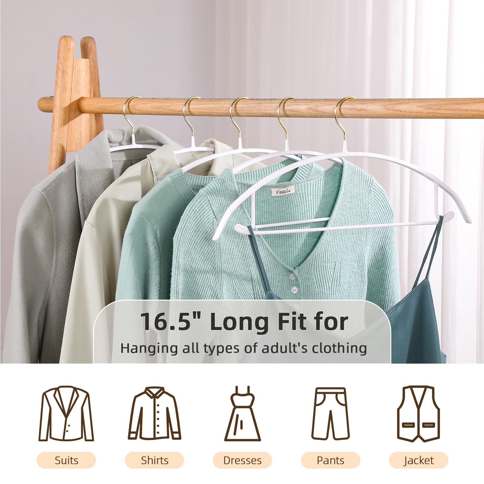 MOPALL slim profile saves closet space without crowding rods.