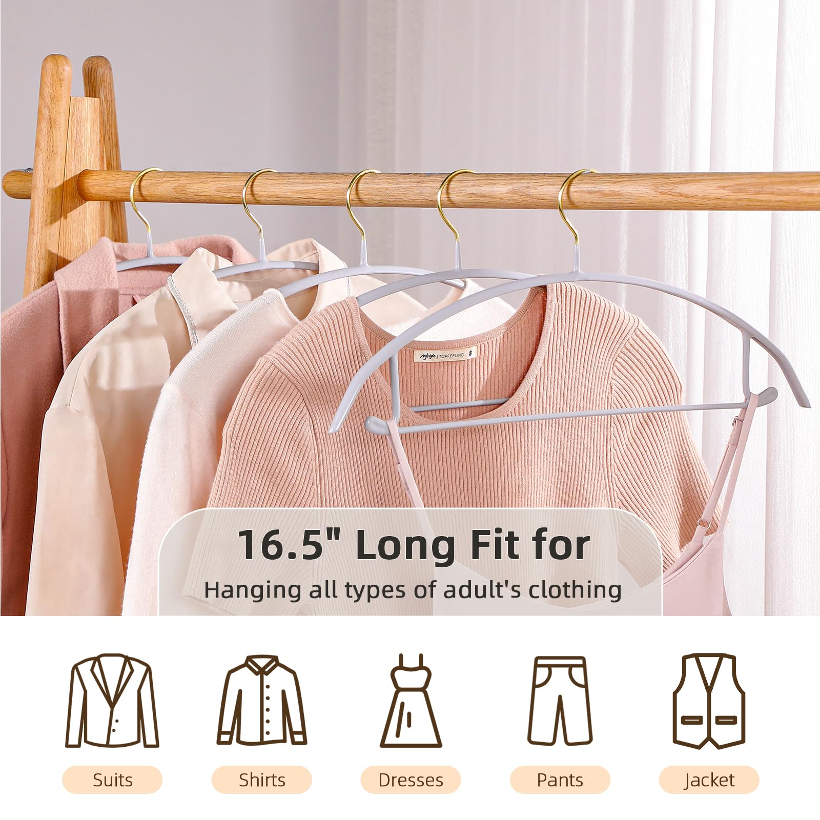 MOPALL 16.5 inch width fits standard closet rods securely.