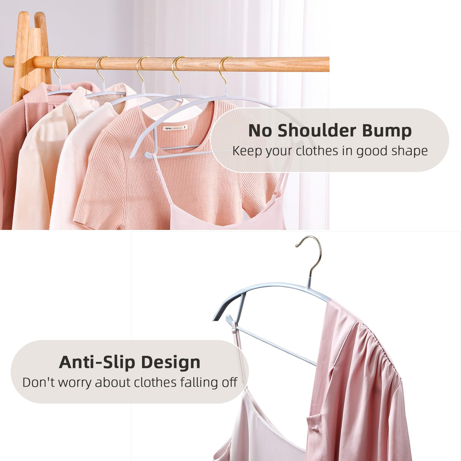 MOPALL ergonomic curved shoulders prevent bumps and maintain shape.