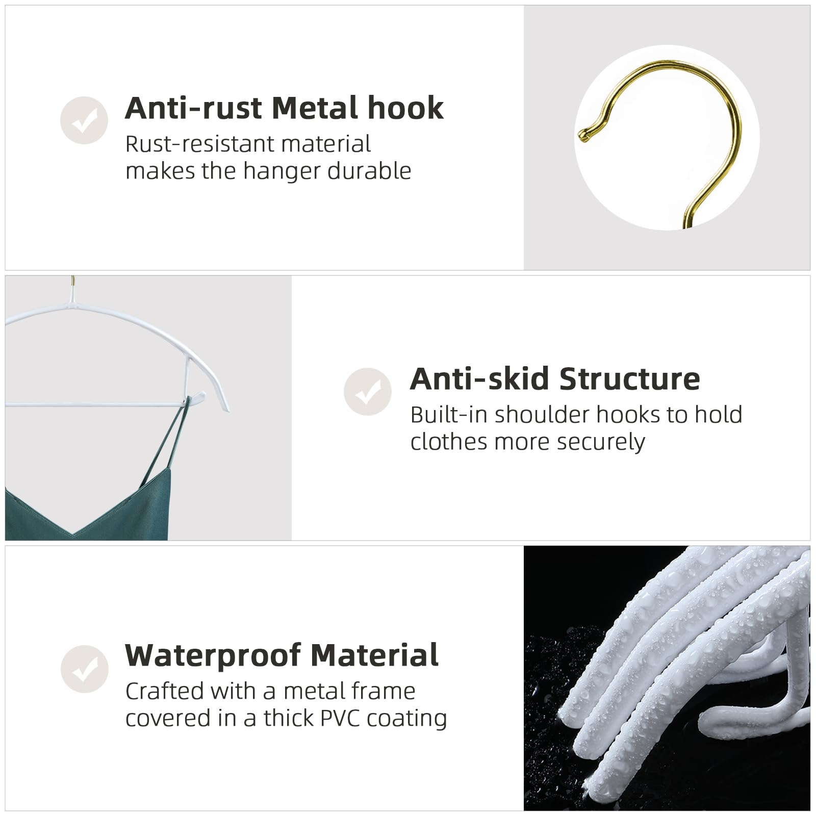 MOPALL non-slip vinyl coating keeps garments securely in place.