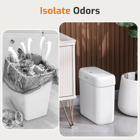 MOPALL white mini trash bin with removable lid is easy to clean.