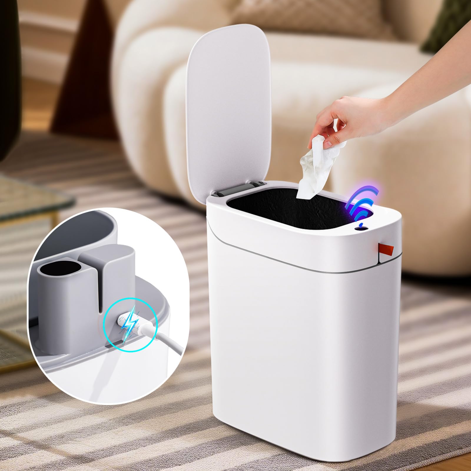 MOPUP automatic lid sensor in action for hands-free disposal.