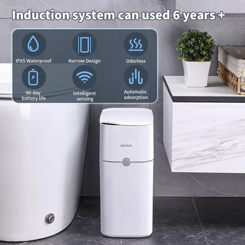 MOPUP white compact trash can blends into modern spaces.