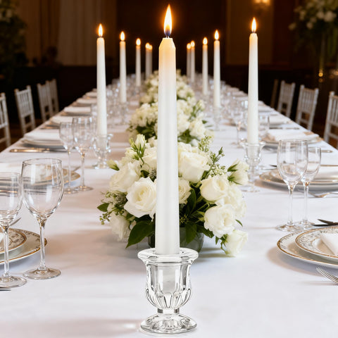 MOQRUAO clear candle holder fits flameless or traditional tapers for dining tables.