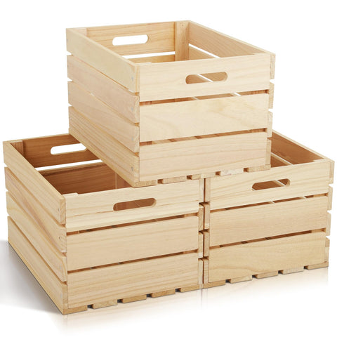 MOQRUAO 3-pack wooden crates assembled for versatile storage and easy organization.