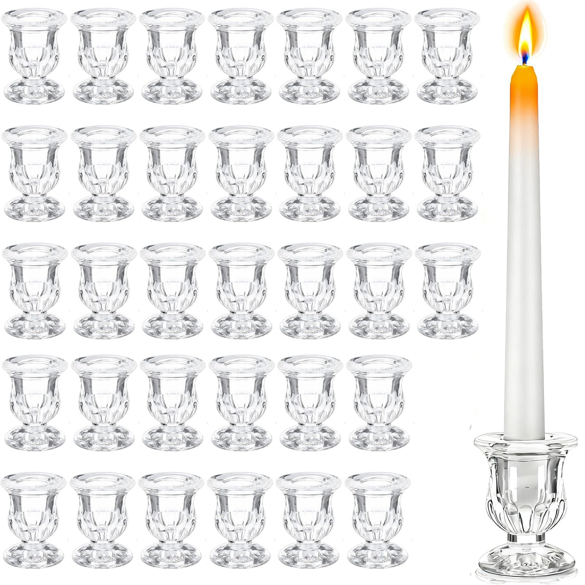 MOQRUAO clear glass taper candle holder with weighted base for stable wedding centerpieces.