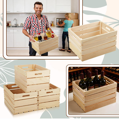 MOQRUAO wooden crates on open shelves for stylish storage and display.