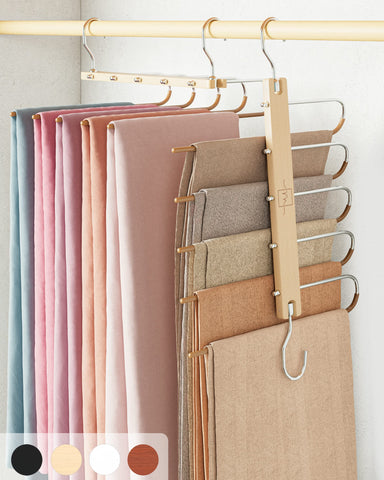 MORALVE beechwood pants hangers 4-pack for organized closet storage.