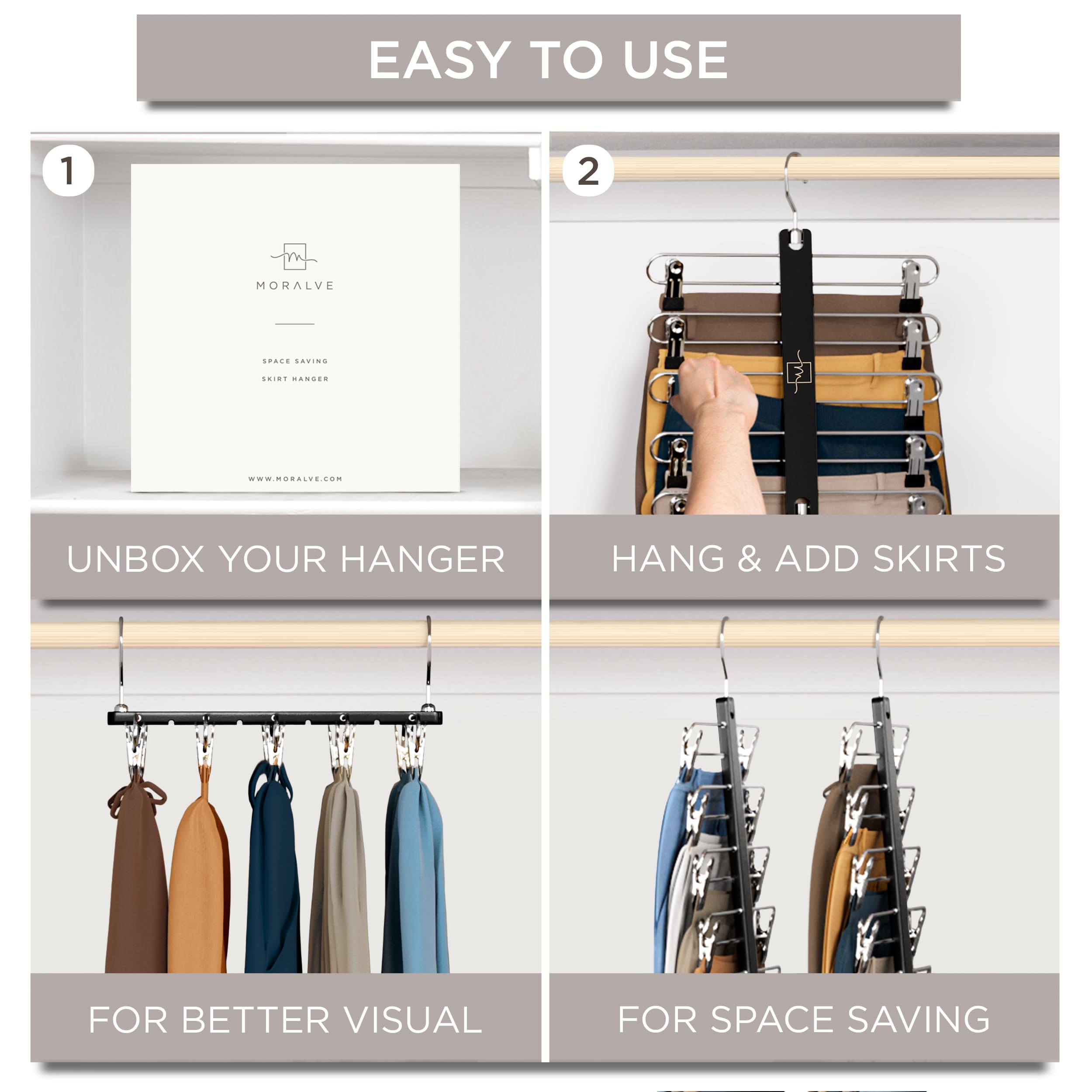 MORALVE closet organizer for women keeps skirts and shorts neatly
