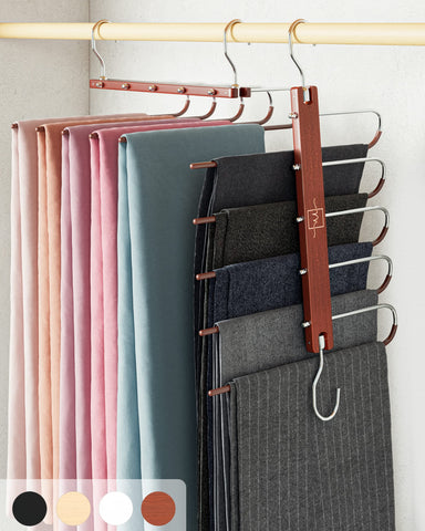 MORALVE pants hangers with 360° swivel for easy loading and accessing outfits.