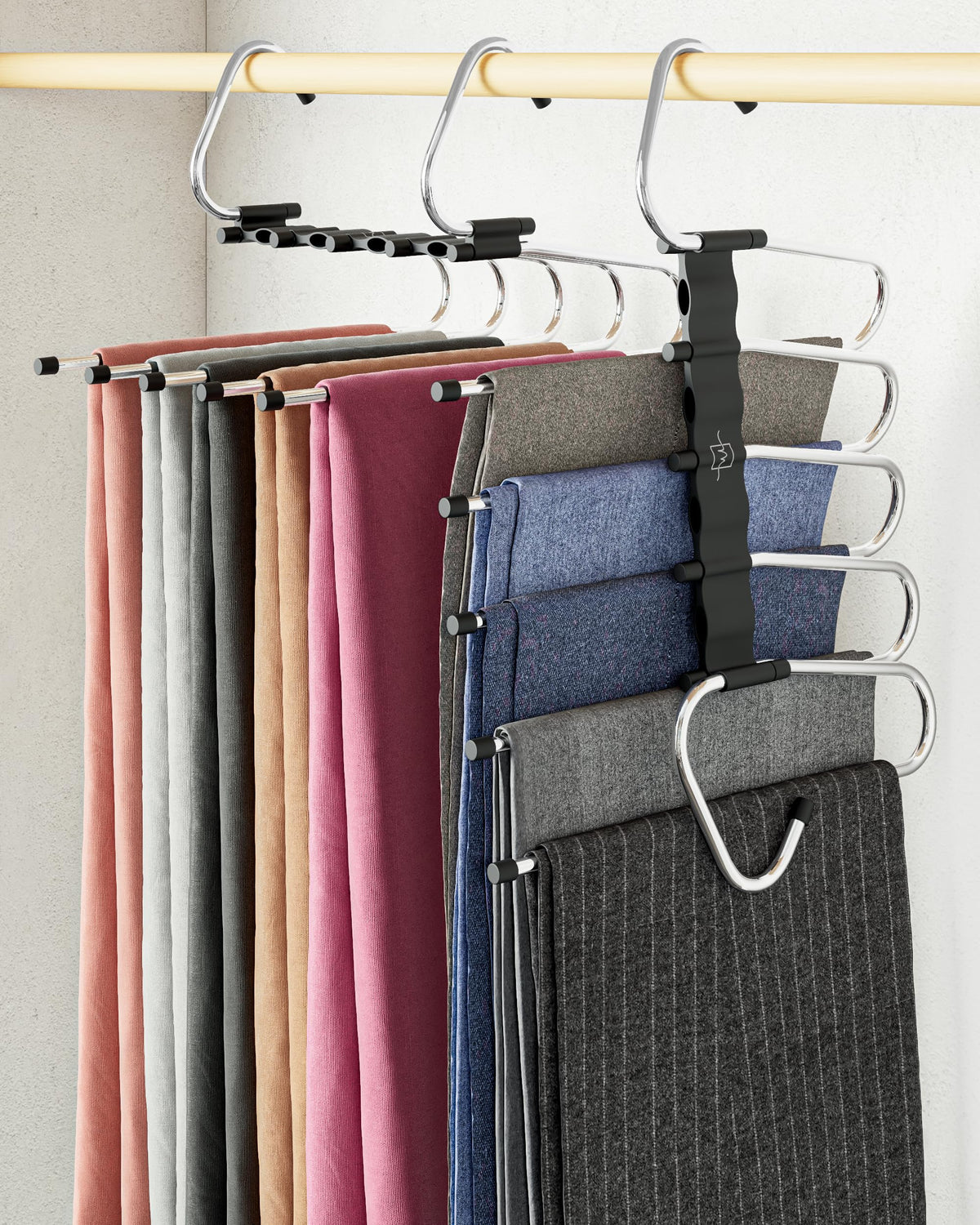 MORALVE pants hangers with 5-tier design for space-saving closet organization