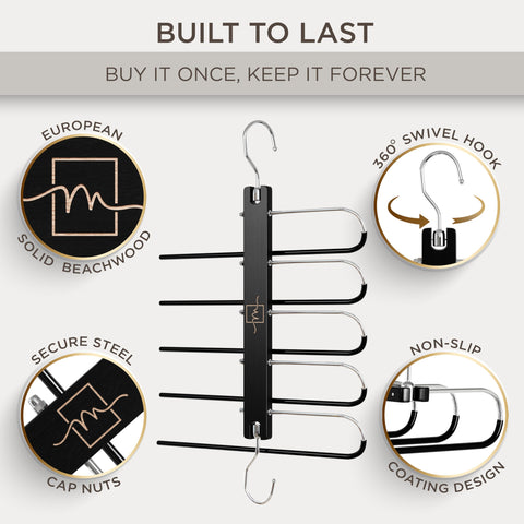 MORALVE beechwood low-profile hanger with a 5-tier design to save space.
