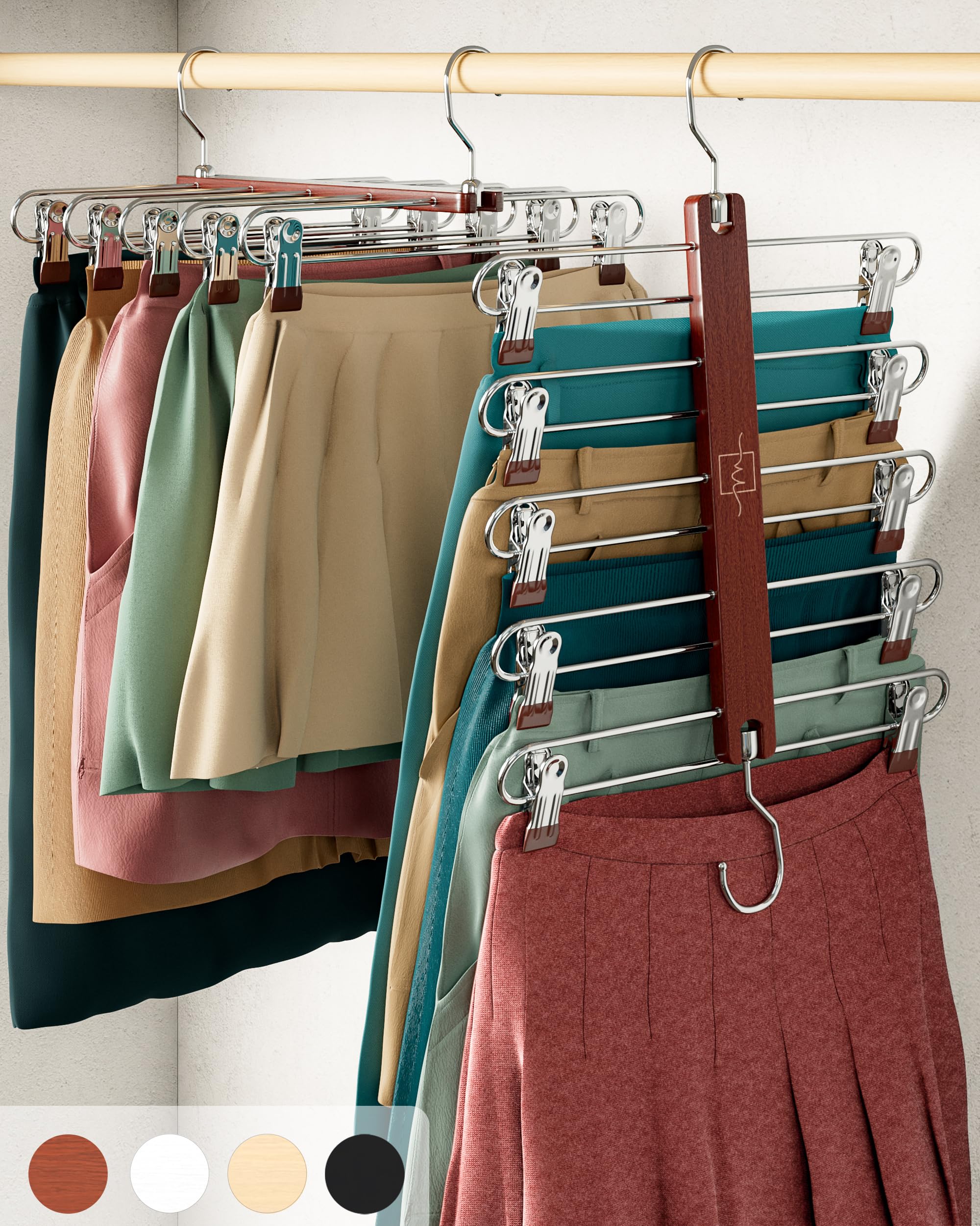 MORALVE skirt hangers with clips for space-saving closet organization.