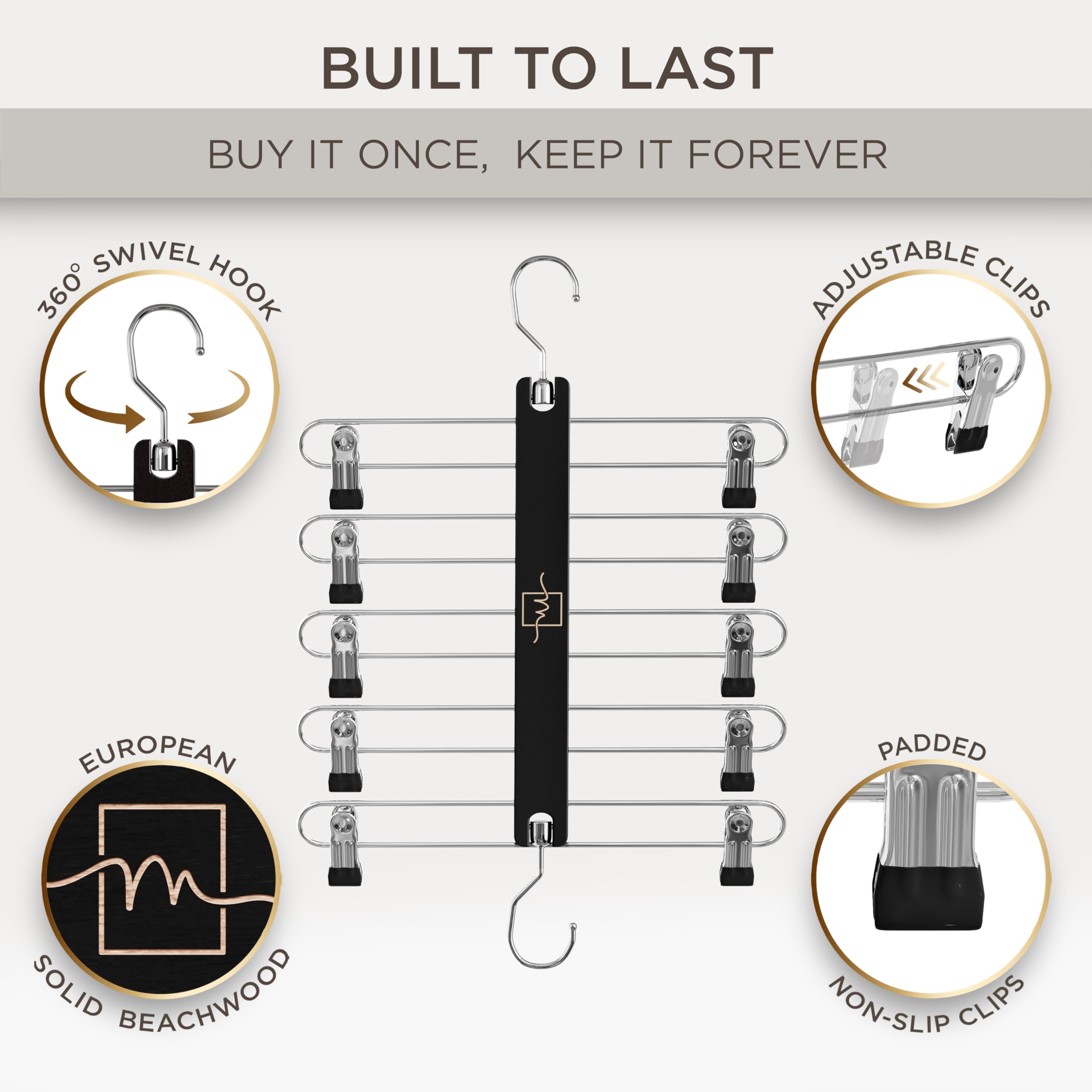MORALVE space-saving hangers with 360° swivel hook for easy access