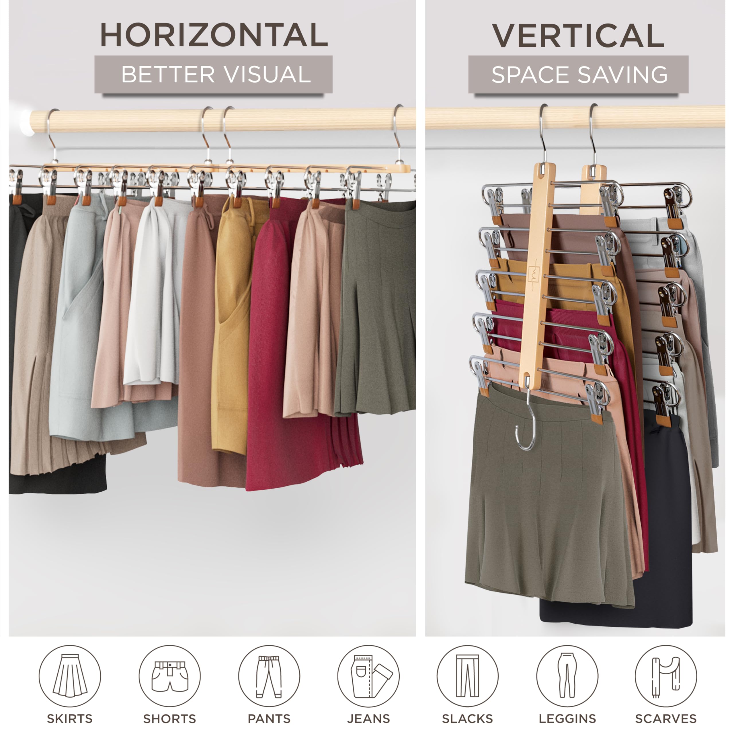 MORALVE vertical hanging mode demonstrates space-saving flexibility in small closets.