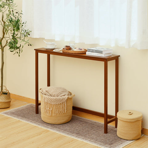 Mordchil HF bamboo narrow console table anti-slip feet protect floors and stabilize the setup