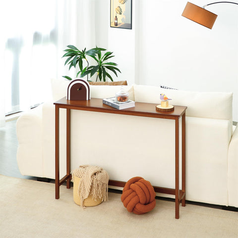 Mordchil HF bamboo narrow console table entryway scene emphasizes compact footprint for tight hallways