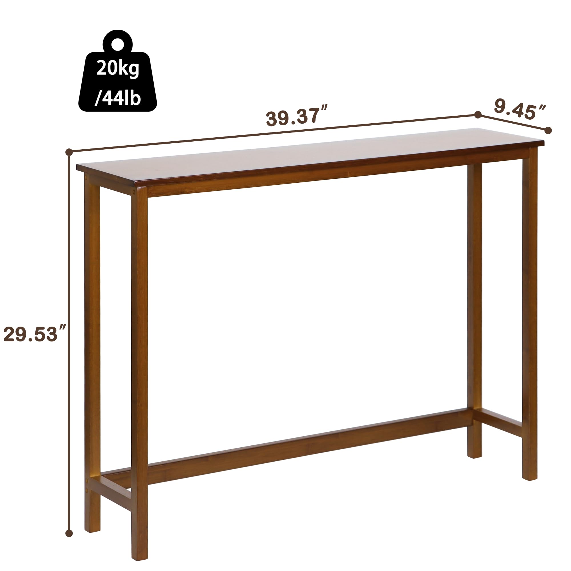 Mordchil HF bamboo narrow console table side-angle reveals sturdy frame and space-saving design for small rooms