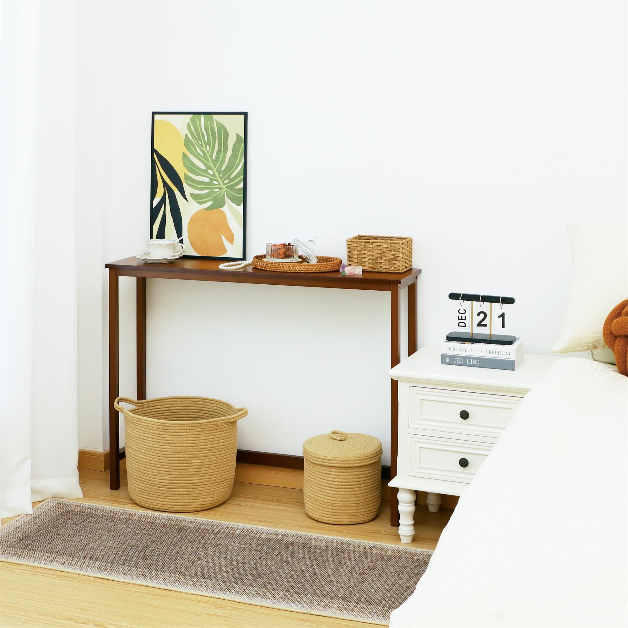 Mordchil HF bamboo narrow console table walnut finish adds natural warmth to decor