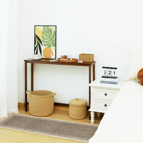 Mordchil HF bamboo narrow console table walnut finish adds natural warmth to decor