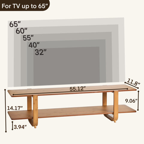 Mordchil HF bamboo TV stand with open shelves for consoles and media devices.