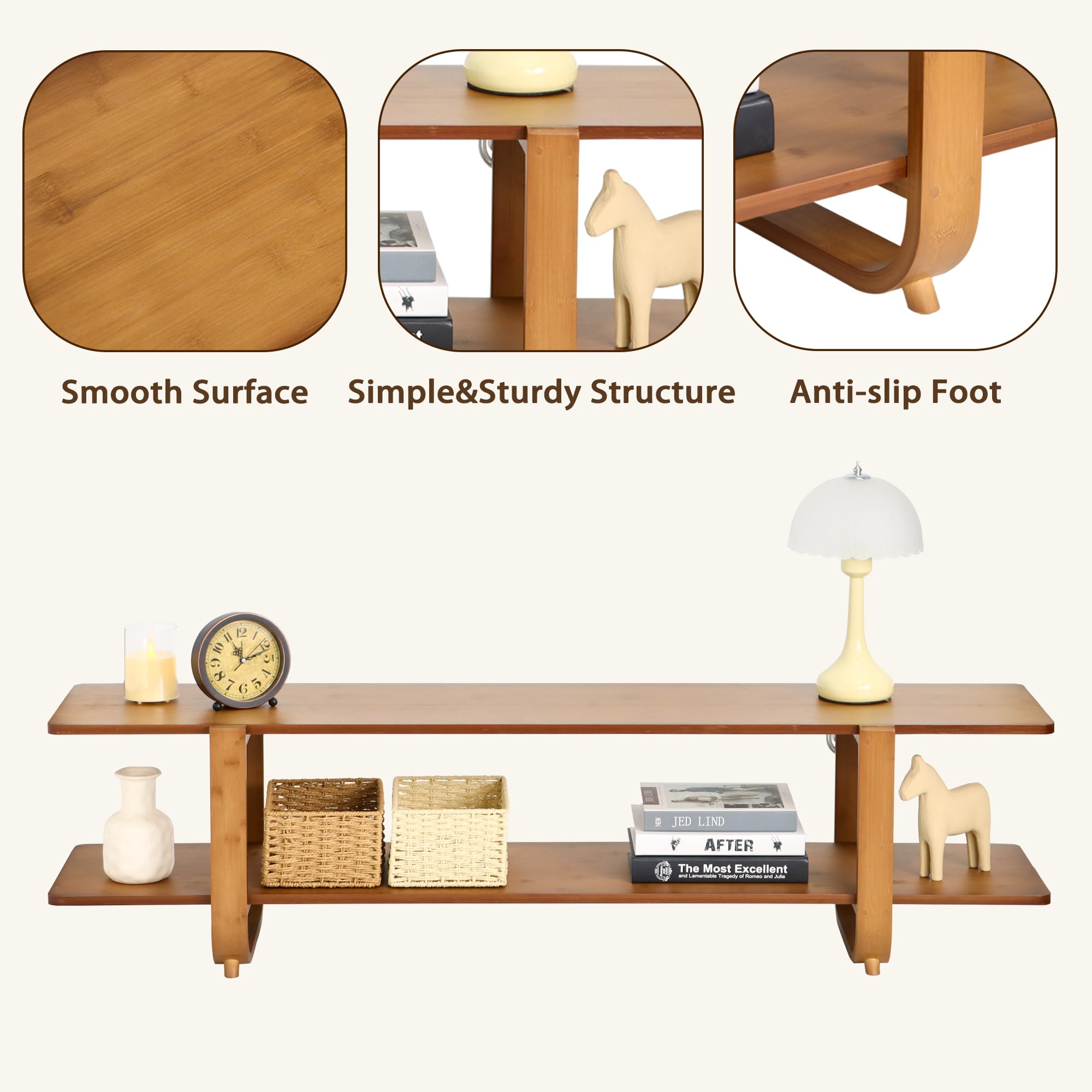 Mordchil HF bamboo TV stand side profile highlighting compact footprint and stability.