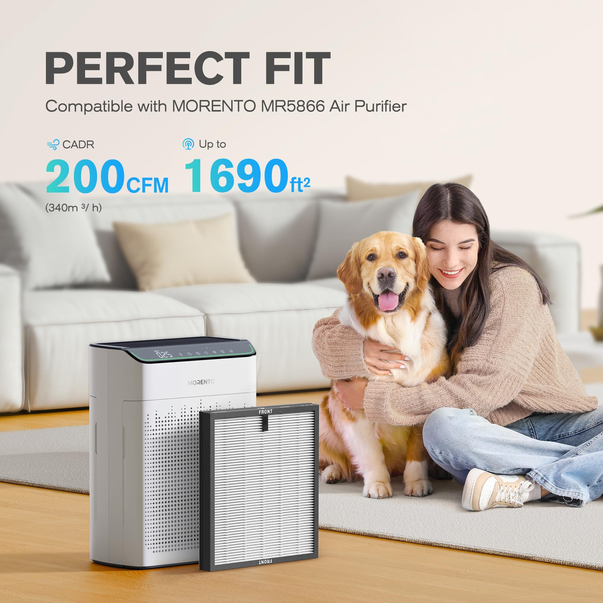 MORENTO MR5866 back view filter promotes comprehensive air cleaning.